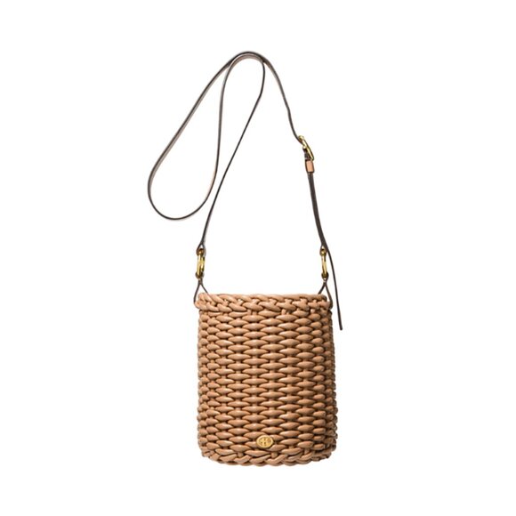 NWT Michael Kors Collection Julie Woven Bucket Shoulder Bag Purse Womens Brown